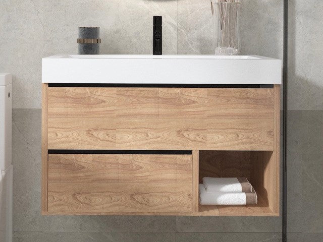 Marius Wall Hung Vanity with Single Basin - 750mm Oak